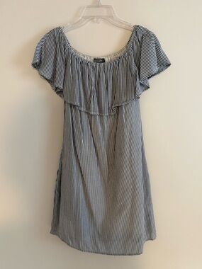 Allison Joy Off the Shoulder Pin Striped Dress with Pockets